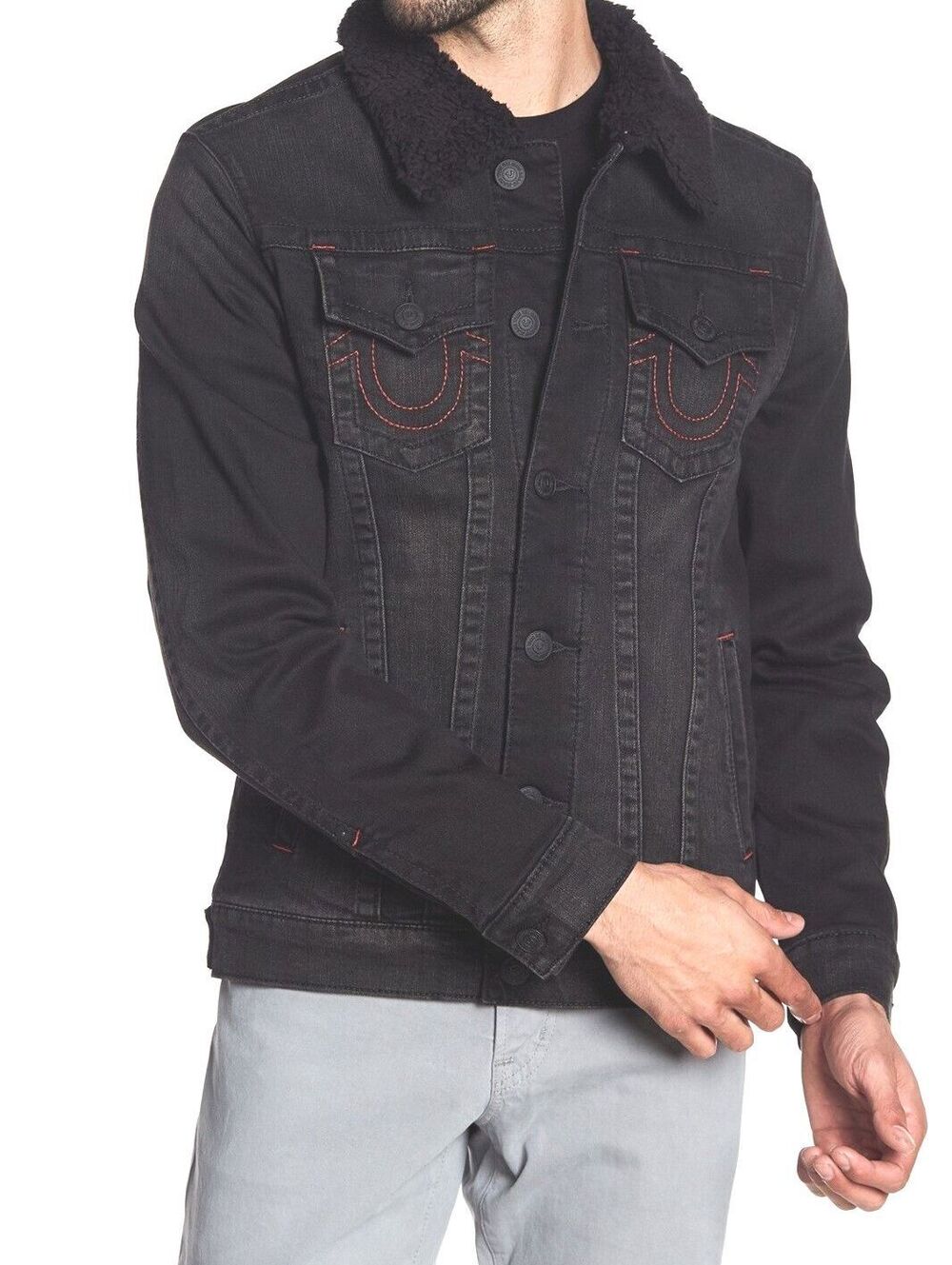 True Religion Black Sherpa Trucker Mens Jacket - M